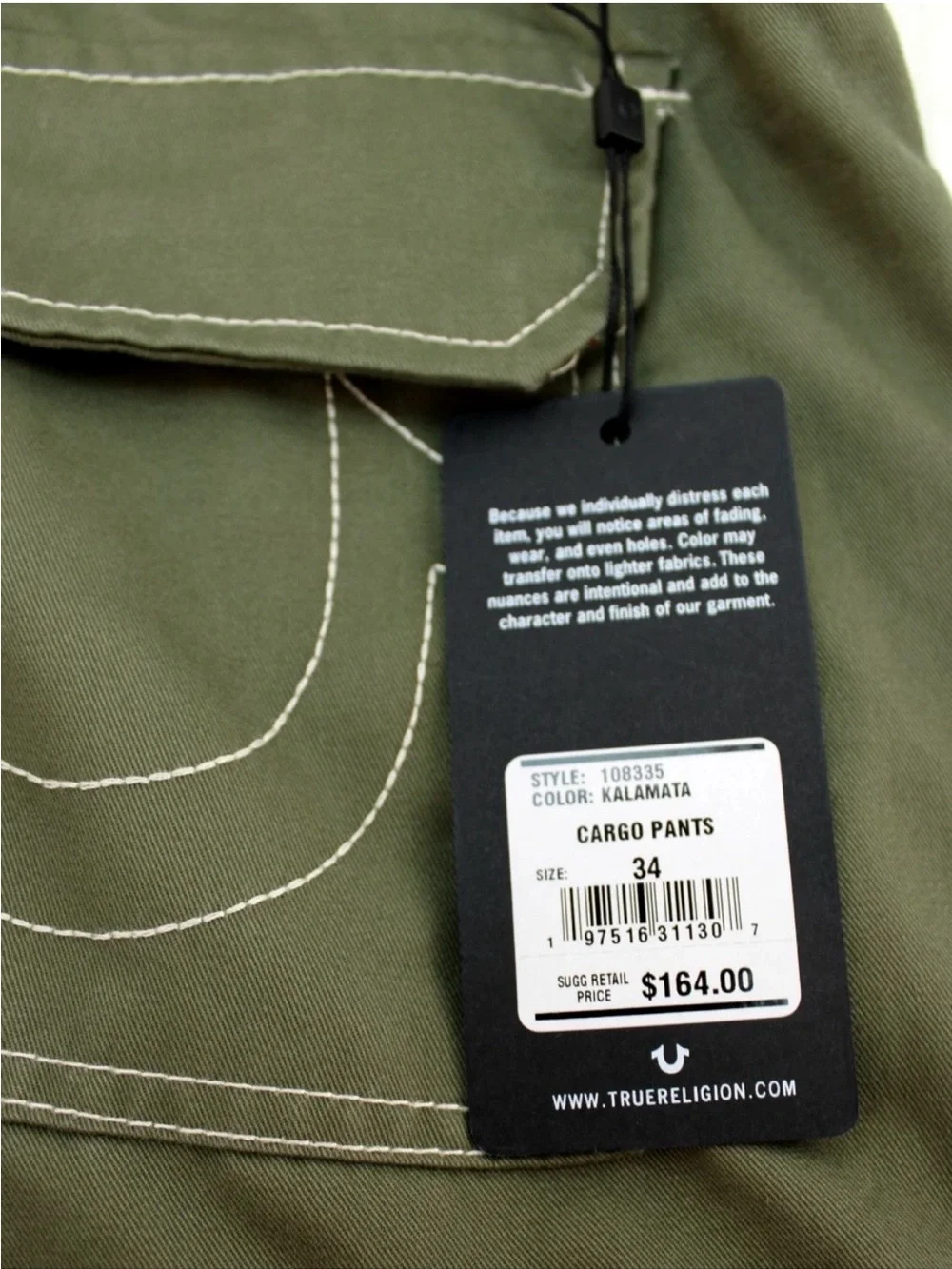 Men's Sz 34 True Religion Cargo Pants Kalamata Green Style 108335 MSRP $164 NWT